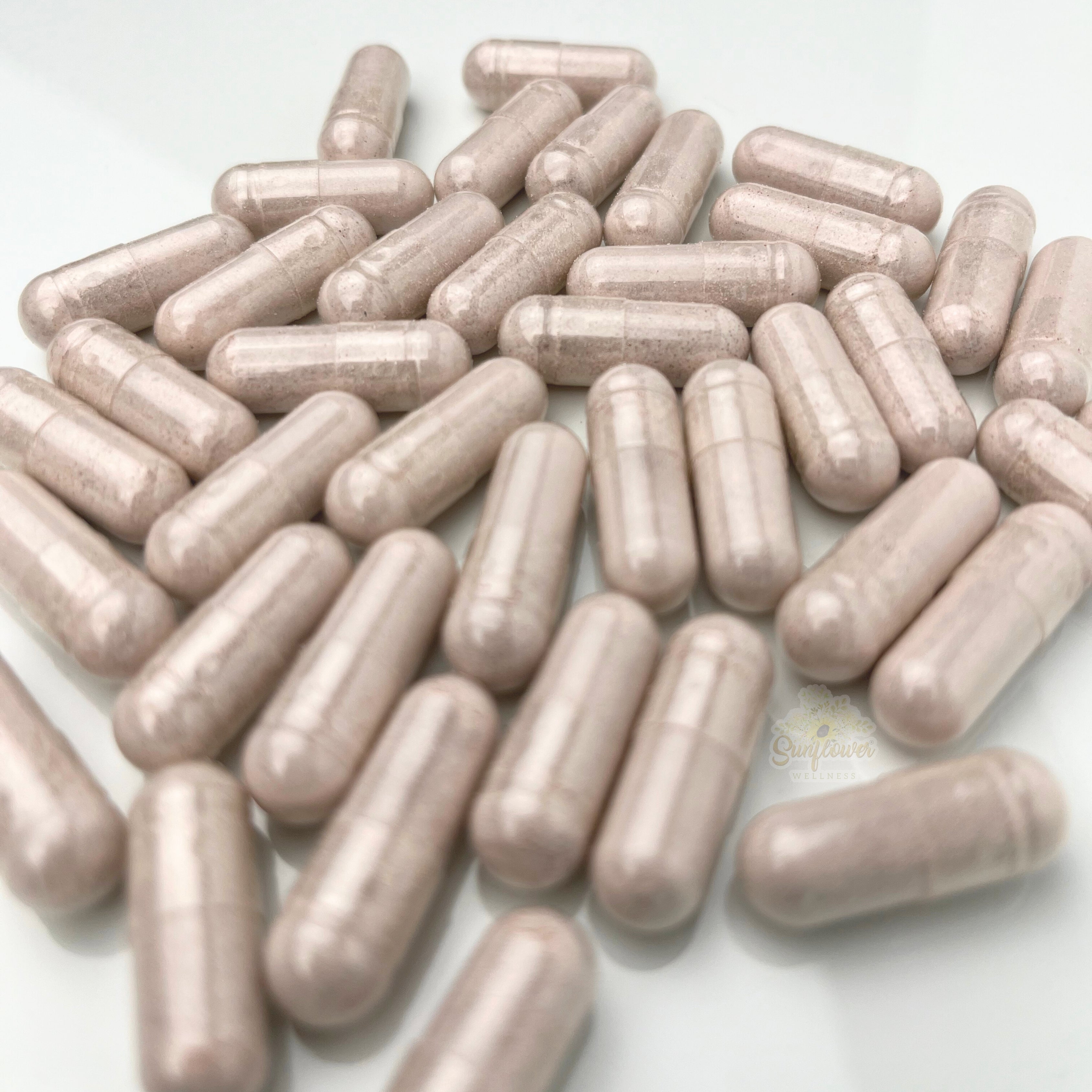 Sunflower Wellness full spectrum sea moss capsules in a amber bottle. Offered in a 30 day supply.
