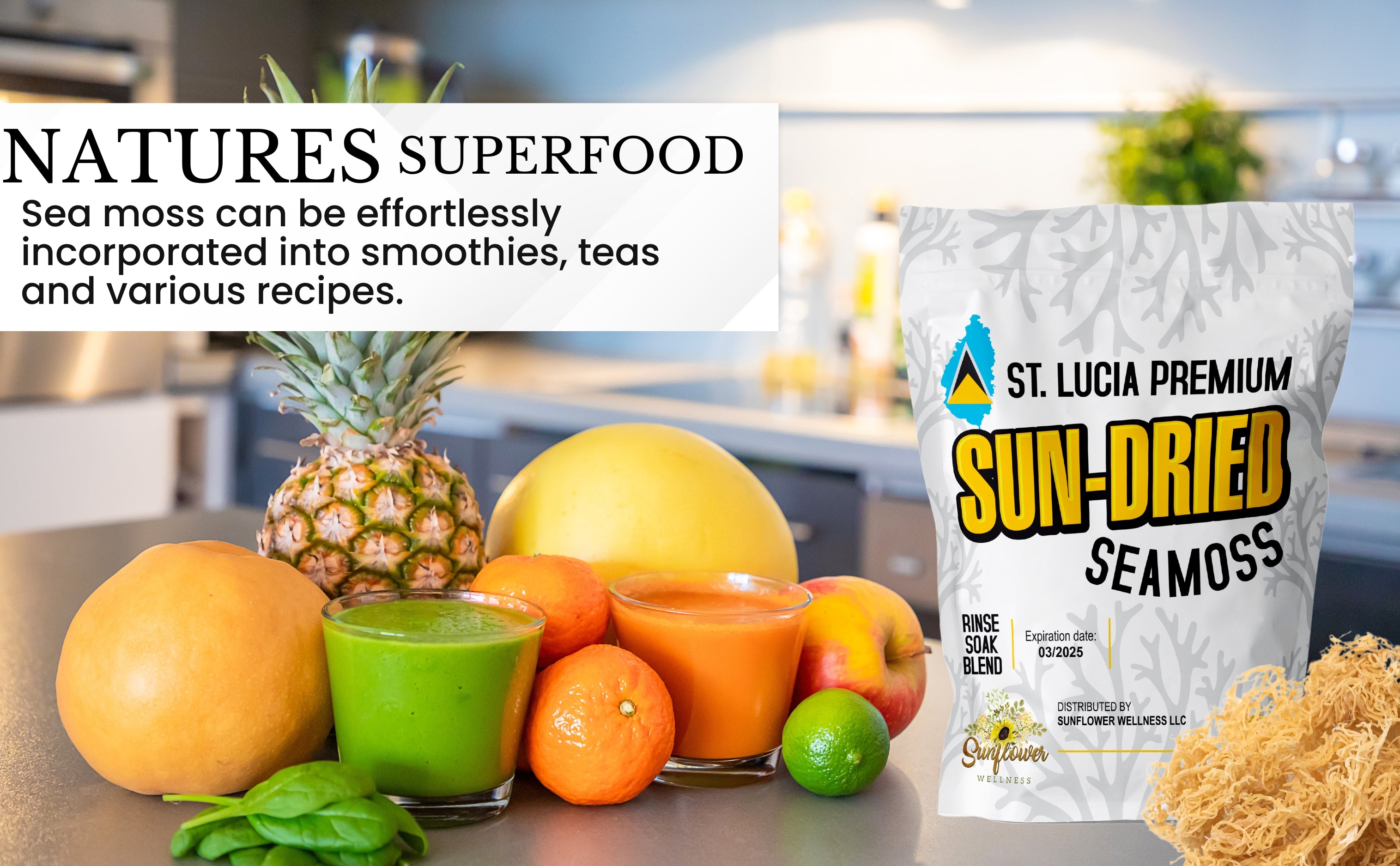 Wildcrafted sea moss: Nature's superfood, versatile and packed with essential nutrients for smoothies, skincare, and more.