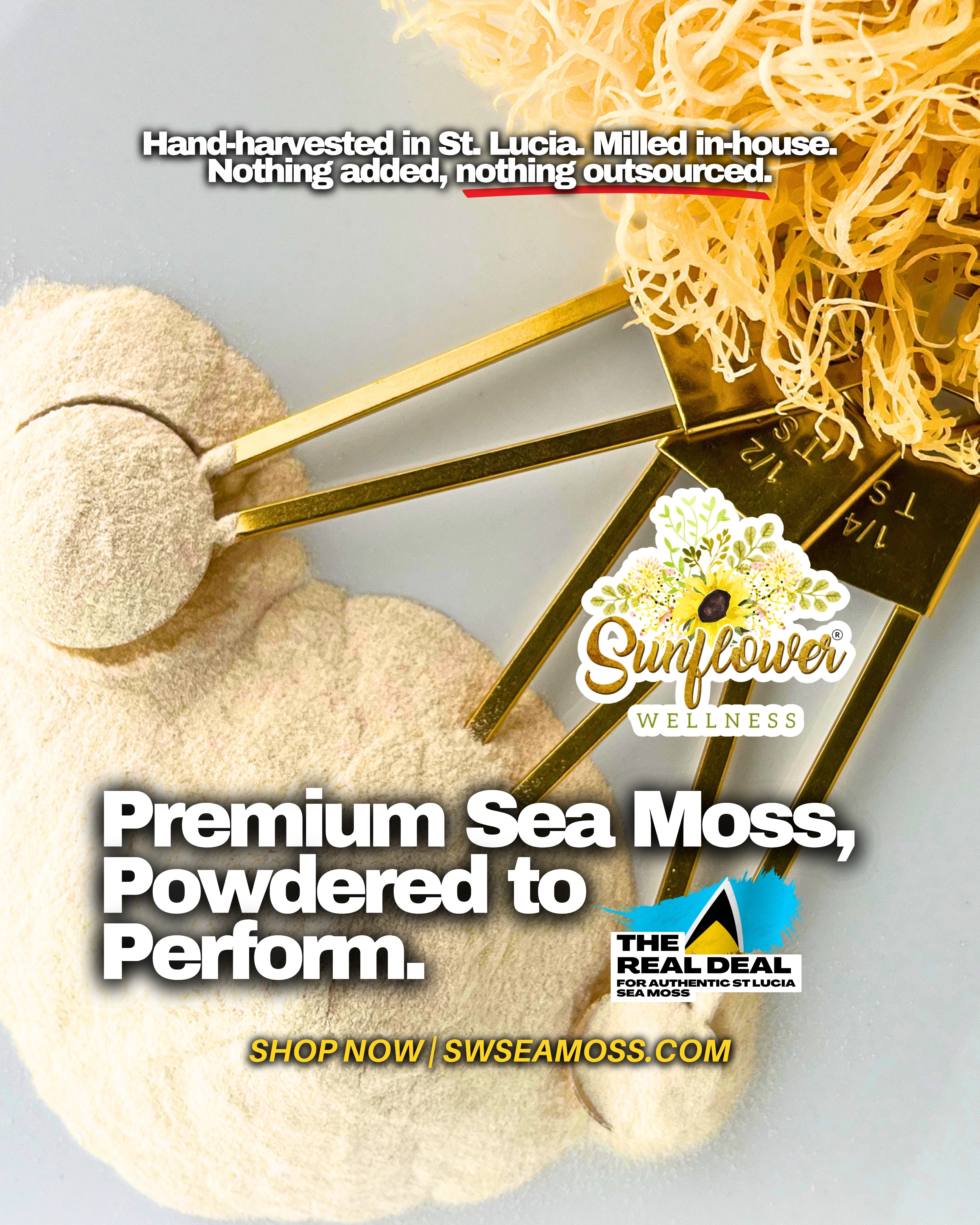 gold sea moss powder from St. Lucia made by Sunflower Wellness