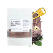 Elderberry Sea Moss Powder by Sunflower Wellness – 2 oz pouch of purple wildcrafted sea moss and elderberry blend, antioxidant-rich superfood powder for smoothies, teas, and wellness support.
