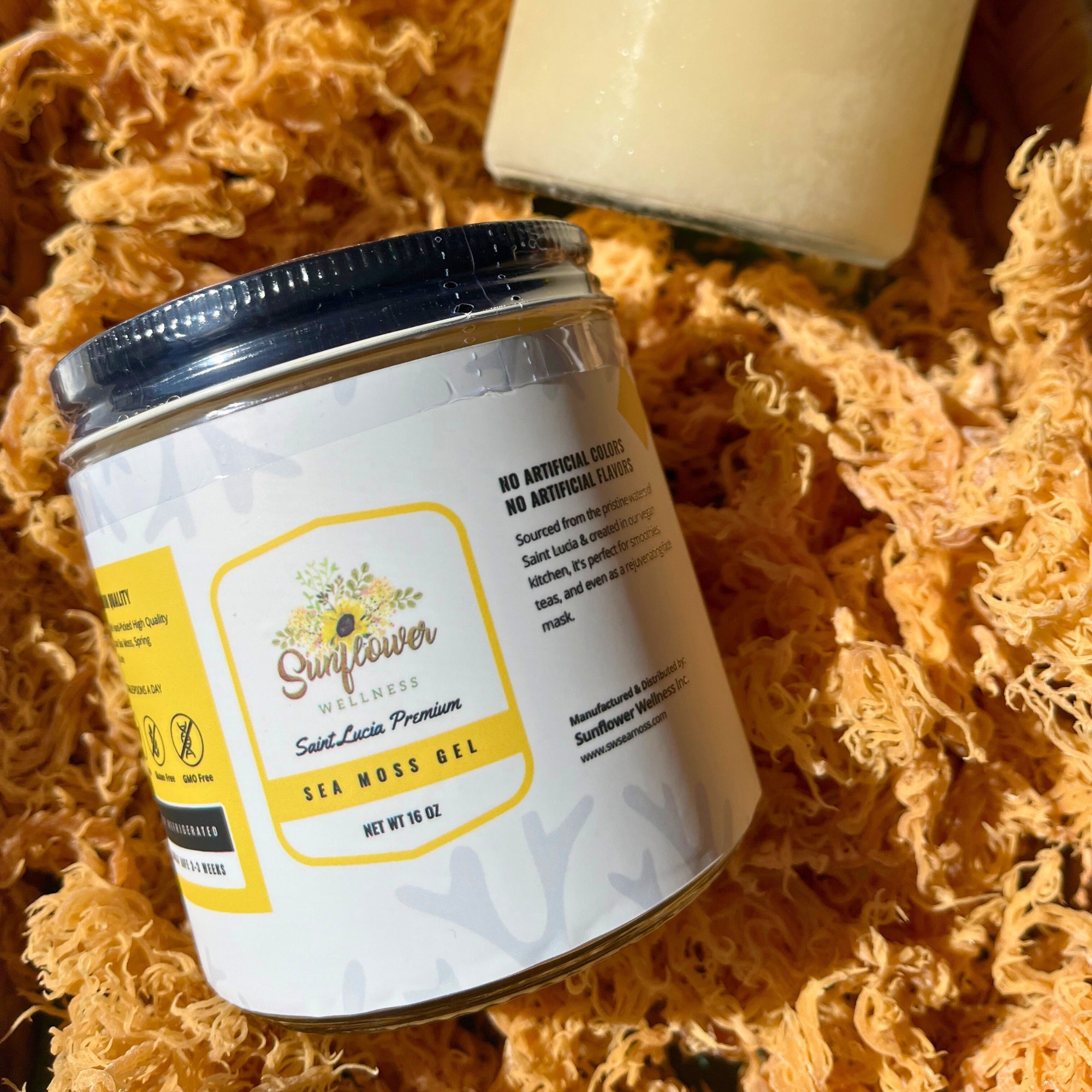 Organic wildcrafted sea moss gel from St. Lucia, unflavored for versatile use in smoothies, soups, and skincare