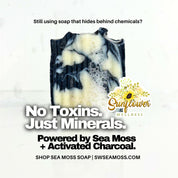 Non toxic sea moss soap bar with activated charcoal by Sunflower Wellness.