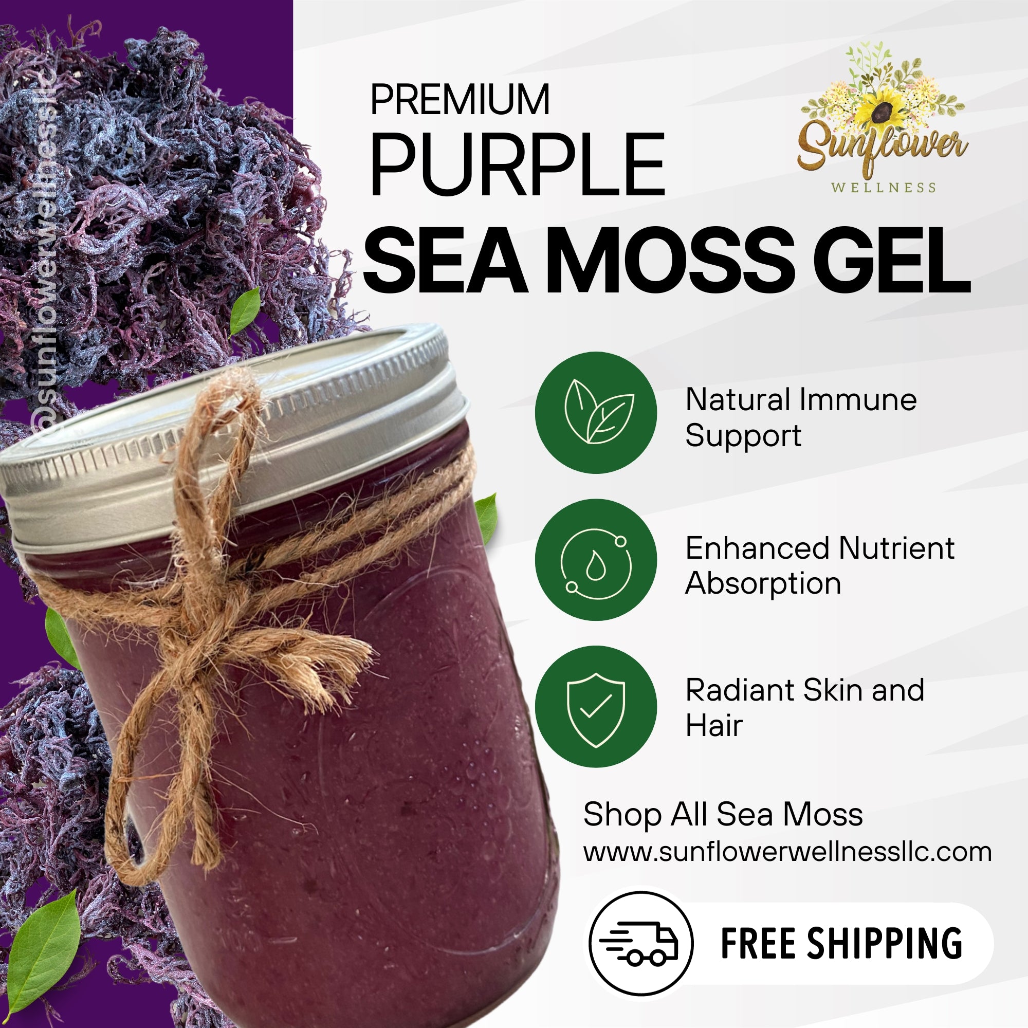 Sea Moss Gel Made From Purple Wildcrafted Raw Sea Moss