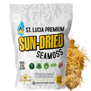 Premium St. Lucia Sun-Dried Sea Moss from Sunflower Wellness in a 4oz package. Sustainably harvested, wildcrafted, and 100% natural. Perfect for making sea moss gel, this vegan, gluten-free, and non-GMO sea moss is sun-dried to preserve its nutrients.