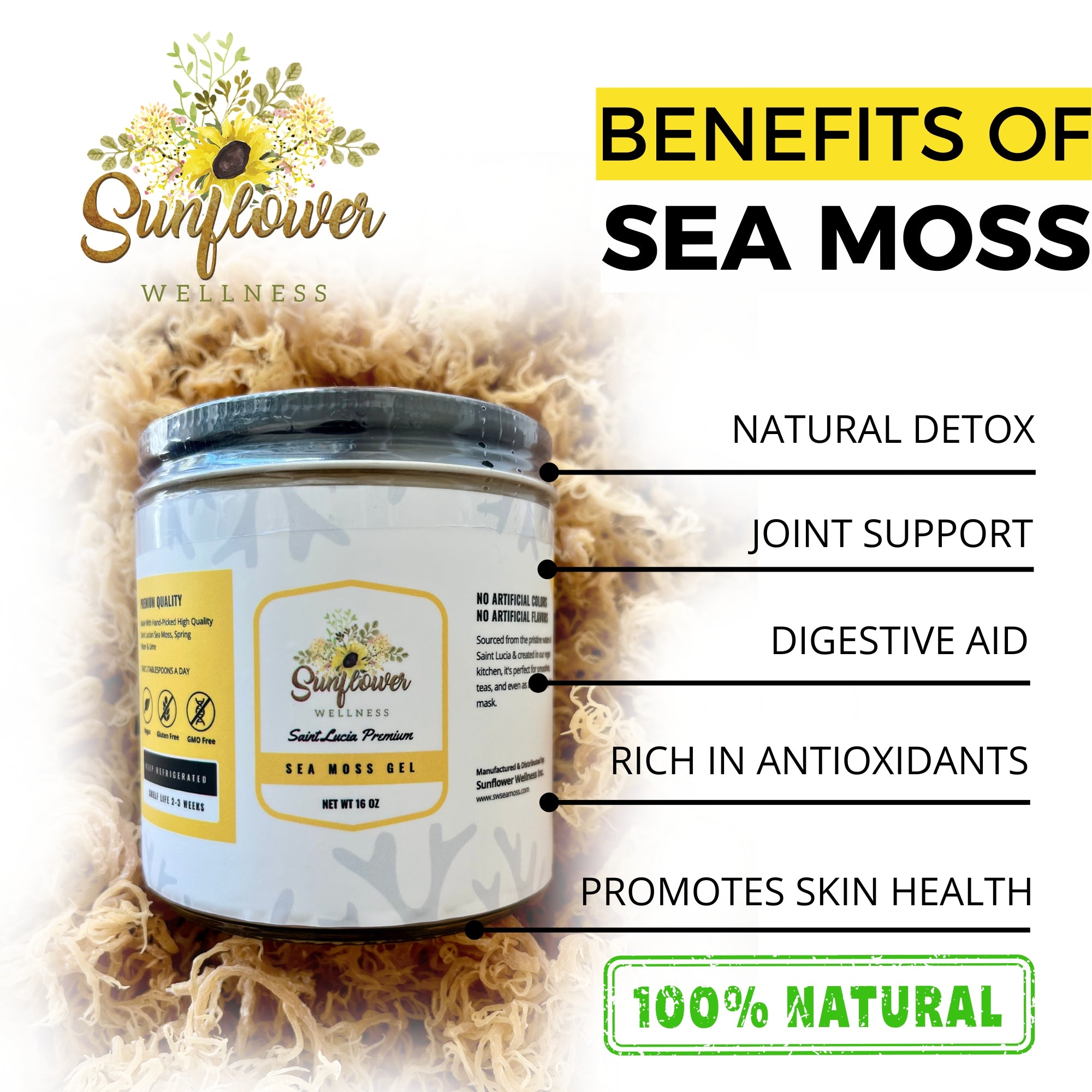 Sea moss gel used in various foods and drinks, such as tea, smoothies, and oatmeal.