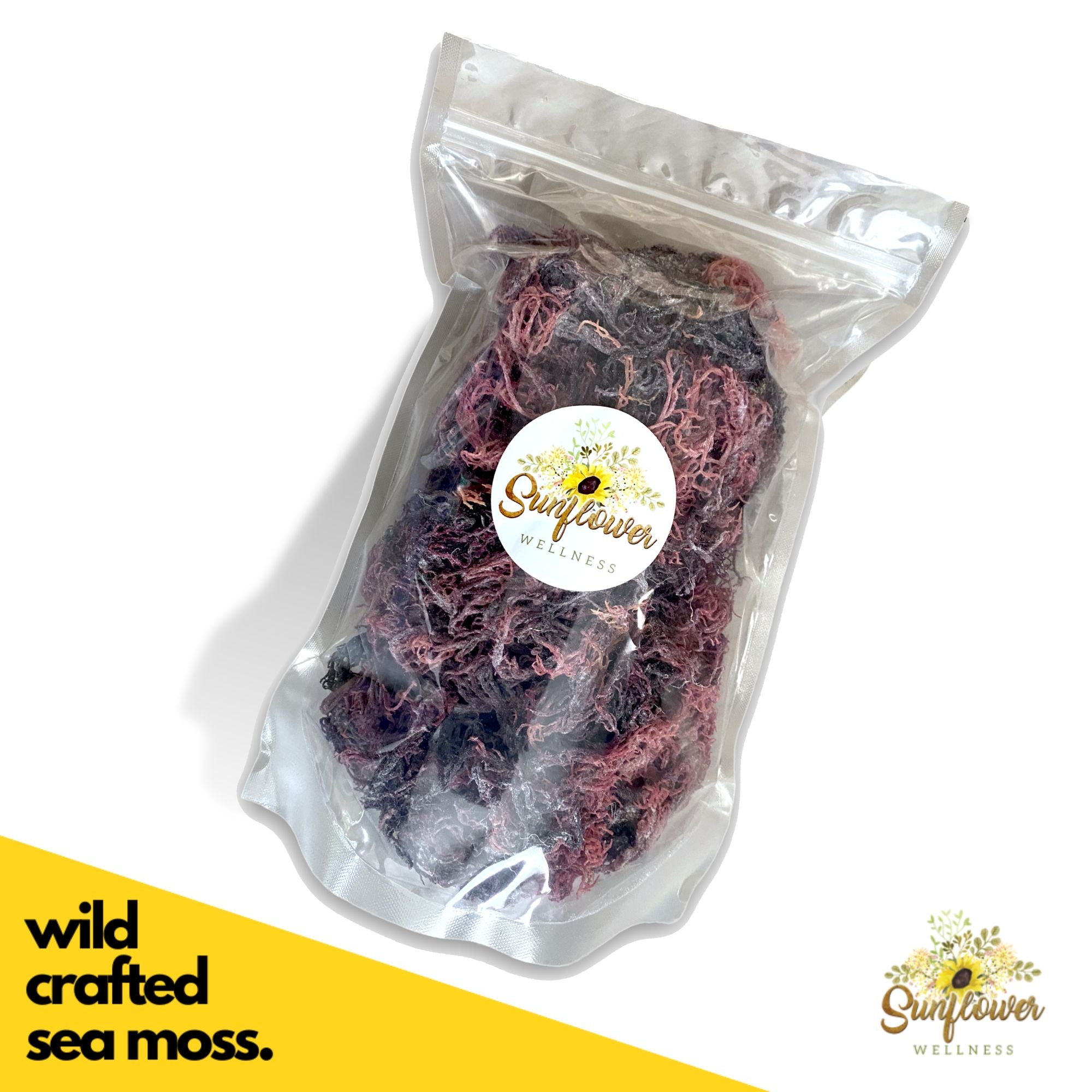 Purple Raw Sea Moss made from wildcrafted seamoss harvested in st lucia. Product is in a 1lb bag